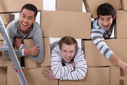 Local movers preparing fragile items and furniture for transport