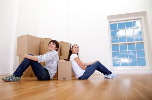 Packed boxes and furniture ready for house removals in Hatch End