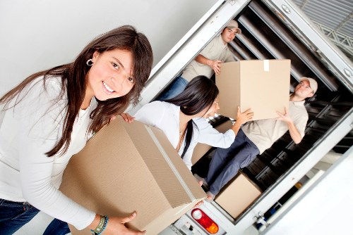 Household items and boxes arranged for a residential or commercial move in Hatch End